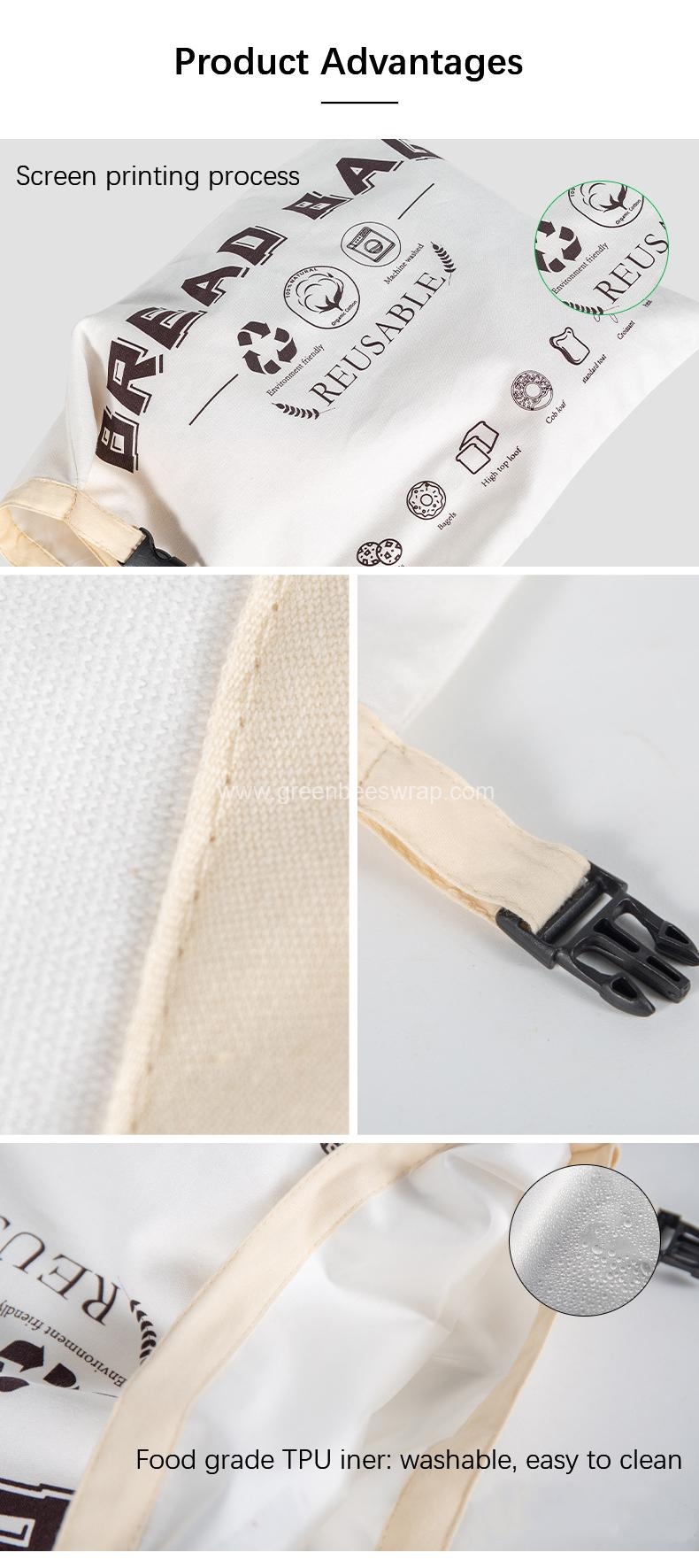 Reusable Buckle TPU liner Organic Cotton Bread bag6